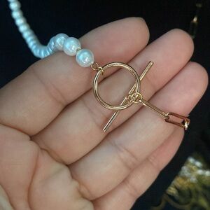 Simulated Pearl And Paperclip Toggle Chain Necklace